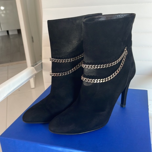 Saint Laurent Ankle Debbie 100 Boots Black Suede with Silver chain detail size39 - Picture 3 of 8